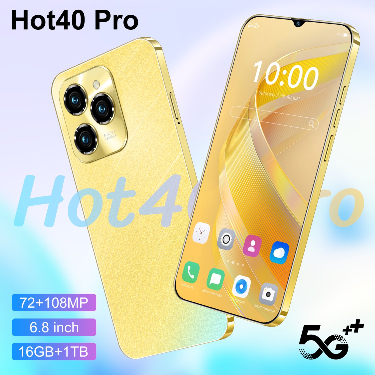 Hot selling Hot40 Pro Android 6.8-inch incell screen Mobile Phone 16G+1TB true 4G Smart Phone global version 5g Smartphone