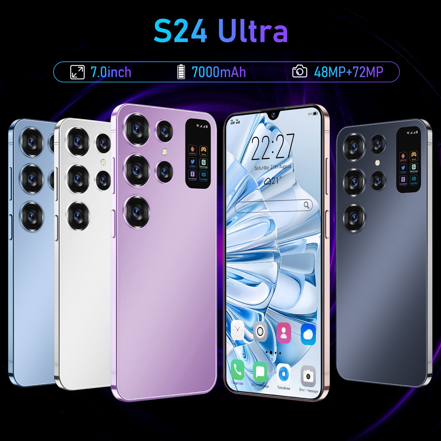 Wholesale S24 5G 7.0 Inch s24 ultra Mobile Phone 16GB+1TB Large Memory Big Screen Smart Phone Cheap Gaming Cellphone