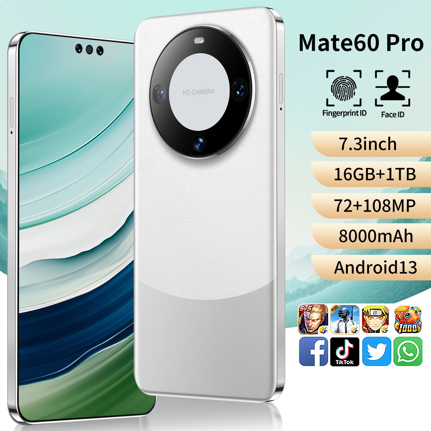 2024 Hot Selling Mate 60 Pro 16gb+1tb Cellphone 7.3 Inch Full Display Android 13.0 Mobilephone 5g Smartphone