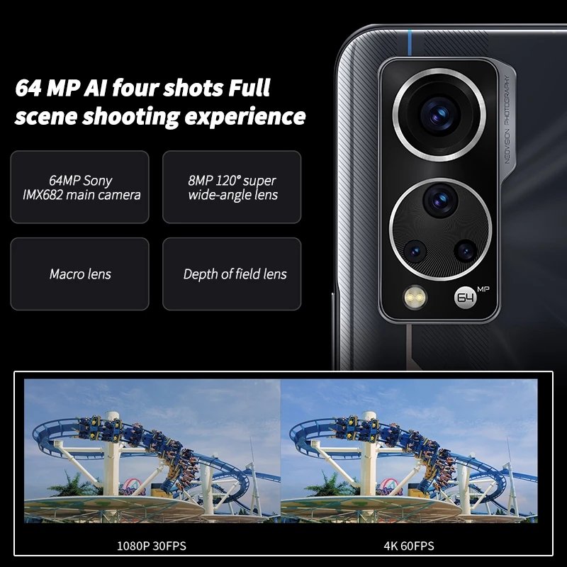 ZTE Axon 30 5G SmartPhone 6.92'' 120Hz OLED 8GB 128GB Snapdragon 870 Octa Core 64MP Quad Camera 65W Fast Charging Mobile Phone