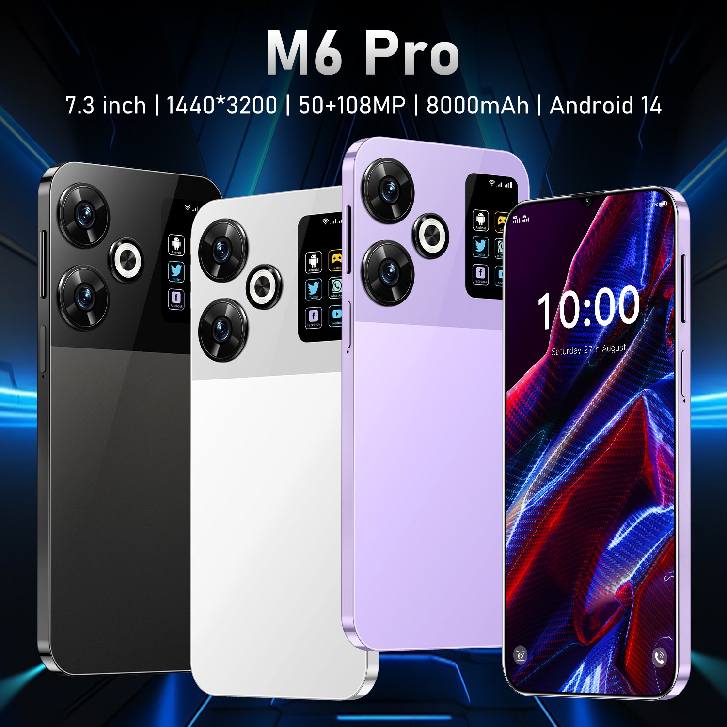Original M6 Pro 7.3inch 16GB+1TB Android Smartphones Fingerprint Unlocked Long Standby Deca Core 4G/5G products cheap