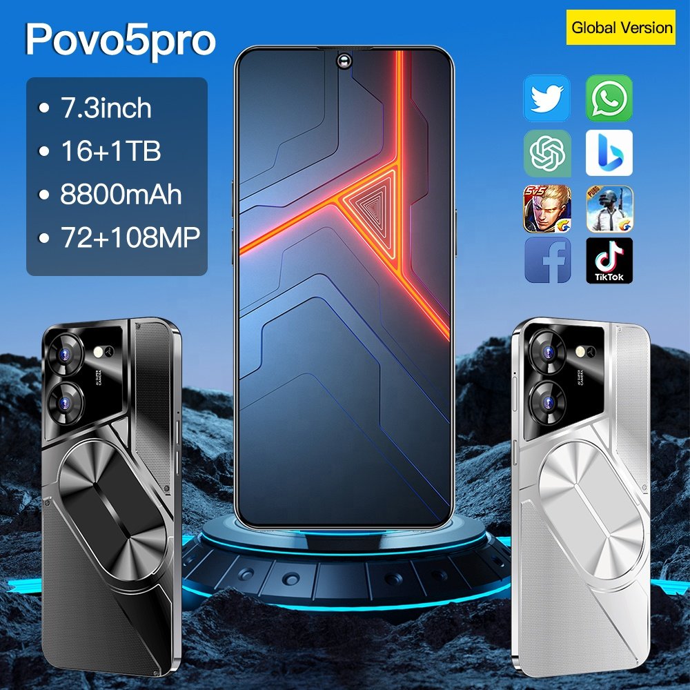 New design 5G Smartphone 7.3 Inch 16GB+1TB 6800 mAh original pova 5 pro Mobile Phone hot selling Android 13.0 tecno phone