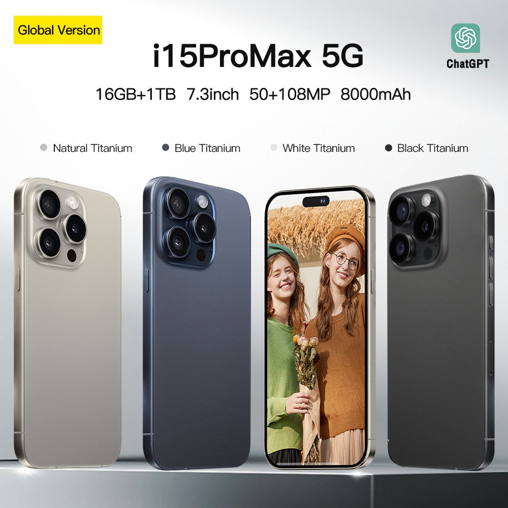 Cheap New 15 pro max 6.8 inch Clone 4G 5G smartphone 8GB+1TB unlocked Dual Sim Card 64MP Cheap 15 Pro Max Have Logo