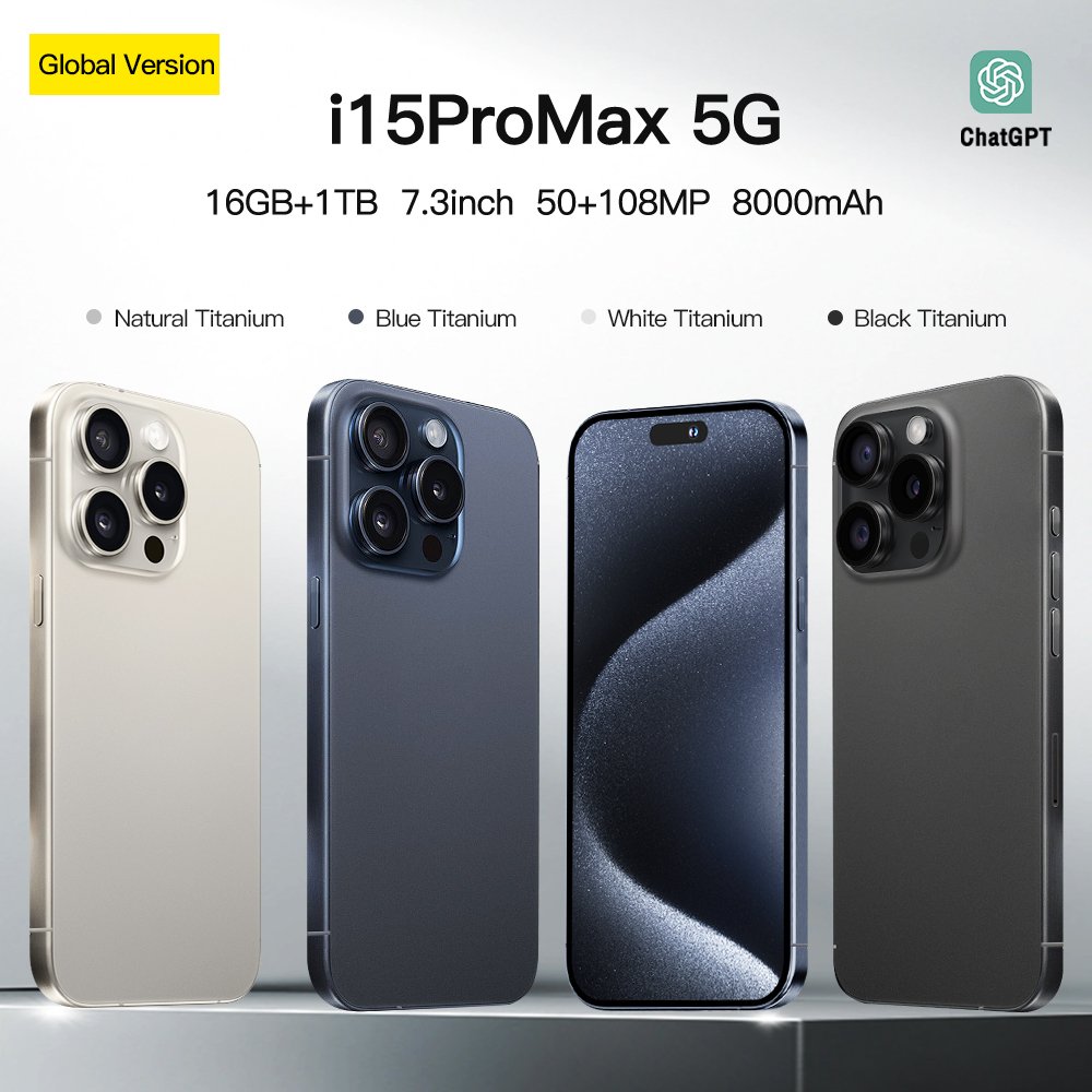 Cheap New 15 pro max 6.8 inch Clone 4G 5G smartphone 8GB+1TB unlocked Dual Sim Card 64MP Cheap 15 Pro Max Have Logo