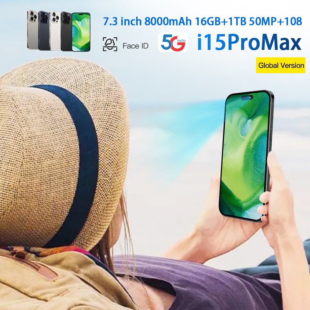 Cheap New 15 pro max 6.8 inch Clone 4G 5G smartphone 8GB+1TB unlocked Dual Sim Card 64MP Cheap 15 Pro Max Have Logo
