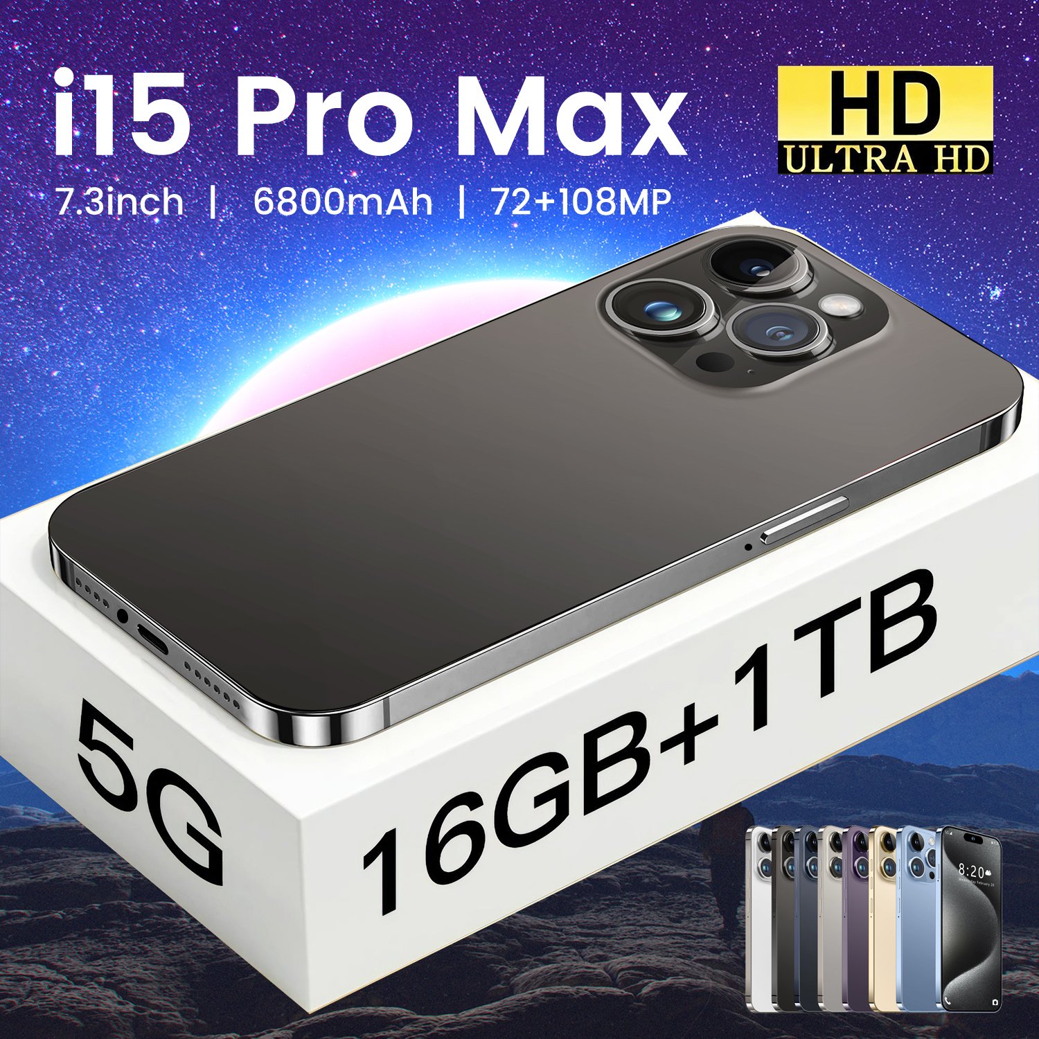 2024 New Arrival Original i15 15 Pro Max 5G Smartphone with 6.7 Display and 16GB+1TB Storage