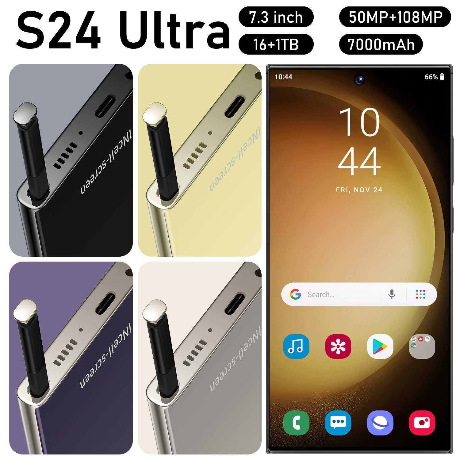2024 S24 New Model Gaming 5G-smartphones with Ultra-Slim Straight Screen and Dual SIM Dual Standby