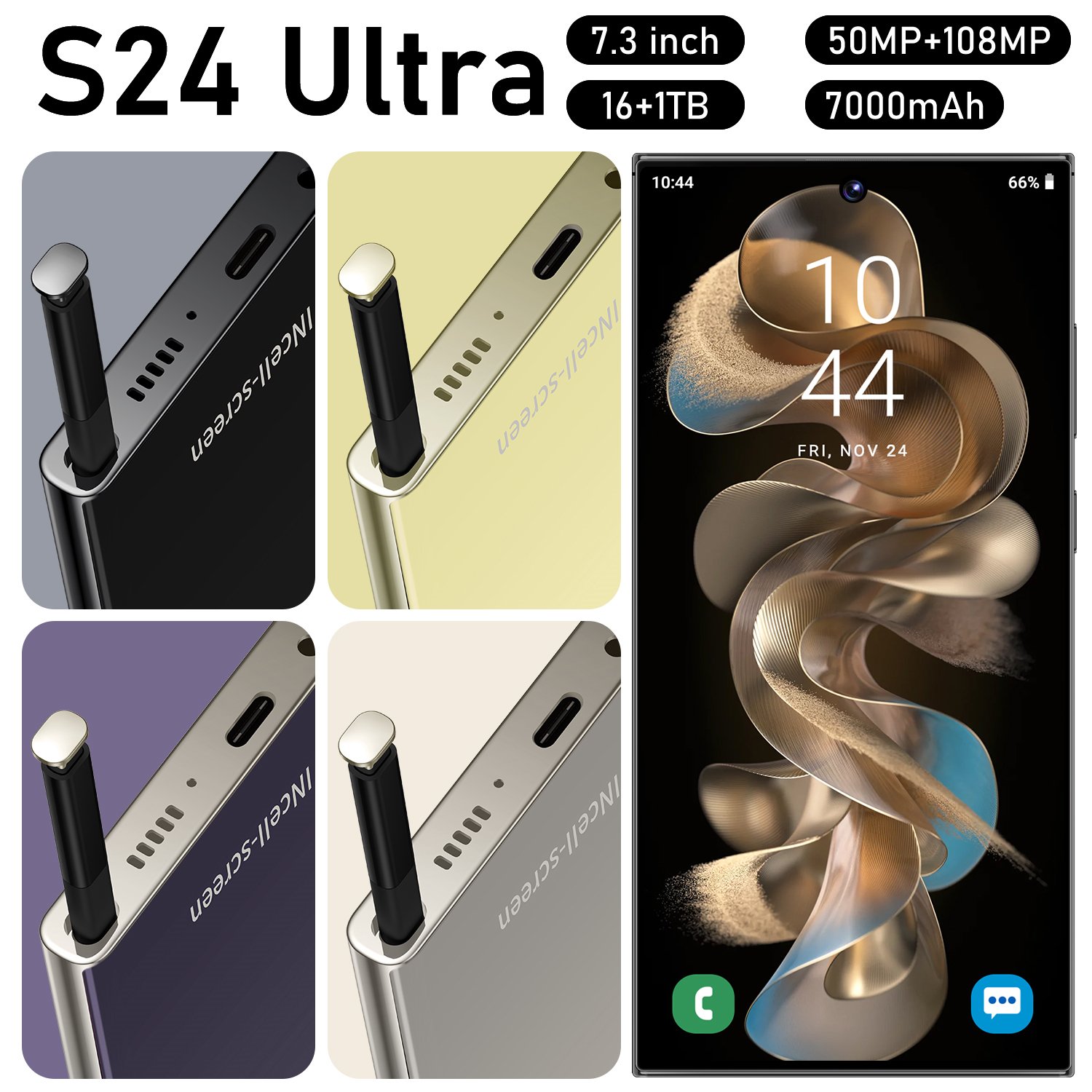 2024 S24 New Model Gaming 5G-smartphones with Ultra-Slim Straight Screen and Dual SIM Dual Standby