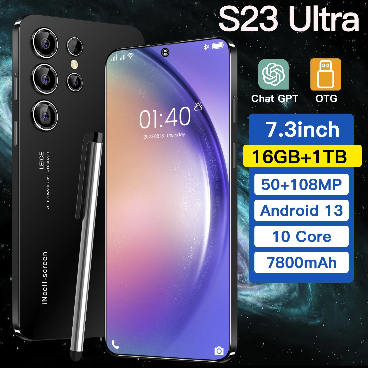 2024 New Original S23 ultra global Unlock cell phone 3G 4G 5G Smartphone 6.8 inch Full display Cheap Big screen MobilePhones