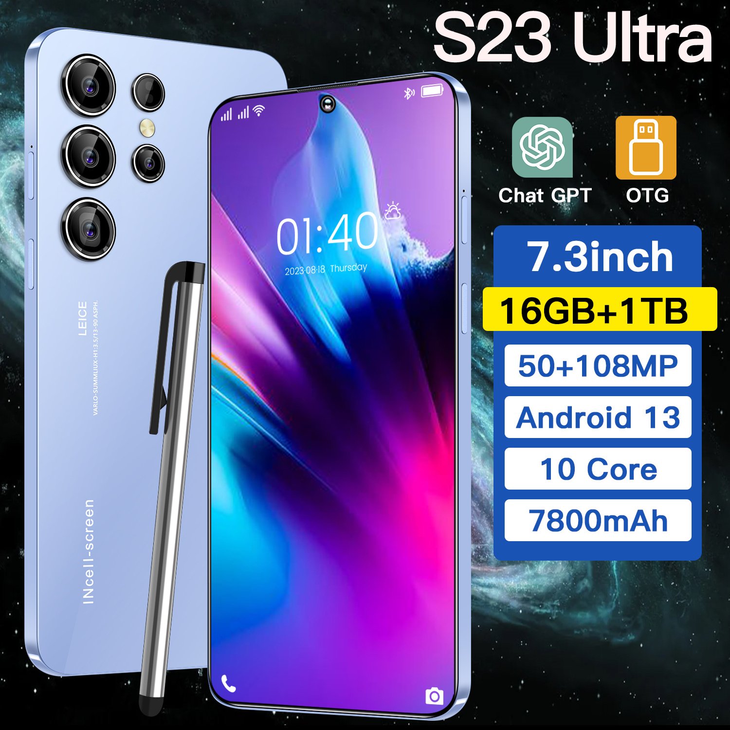 2024 New Original S23 ultra global Unlock cell phone 3G 4G 5G Smartphone 6.8 inch Full display Cheap Big screen MobilePhones