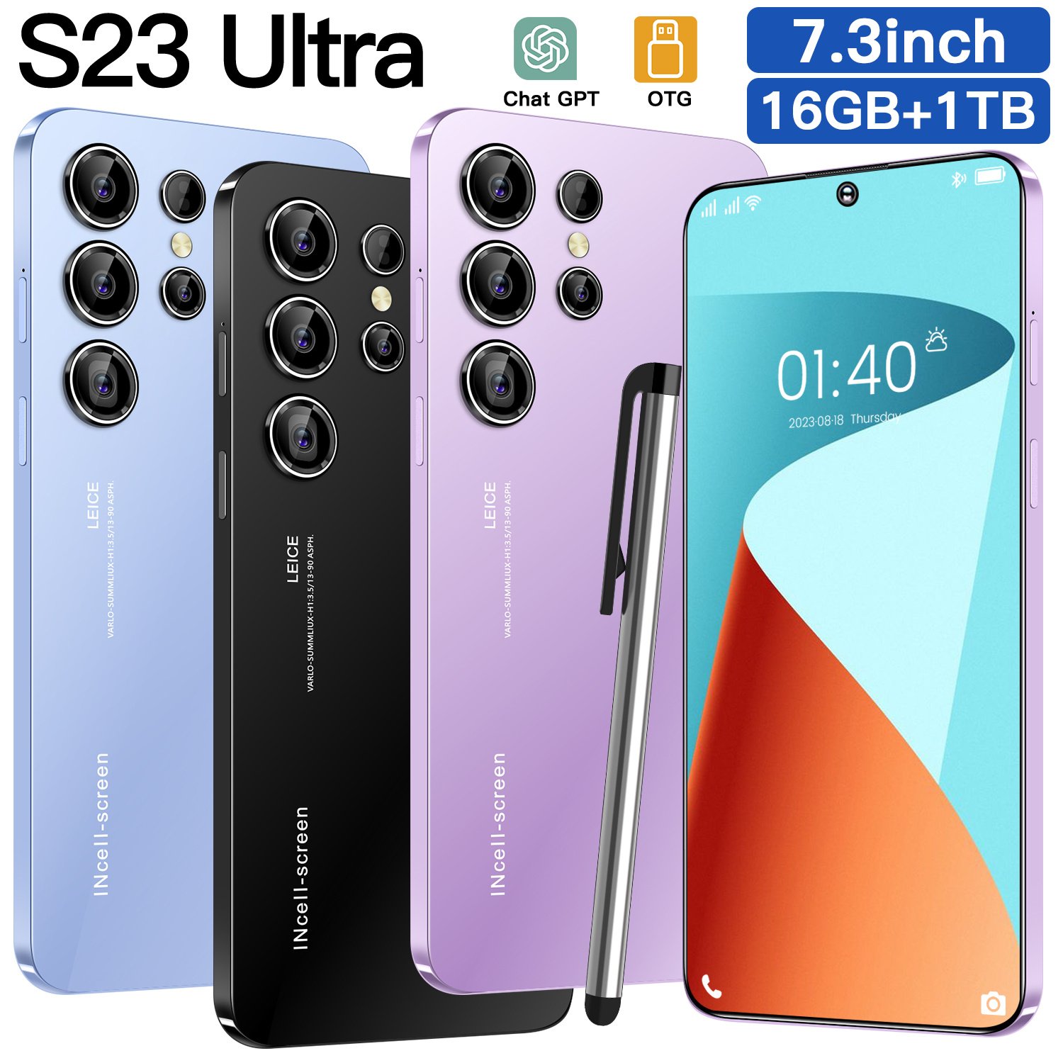 2024 New Original S23 ultra global Unlock cell phone 3G 4G 5G Smartphone 6.8 inch Full display Cheap Big screen MobilePhones