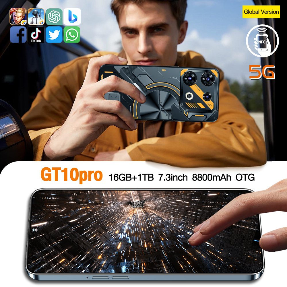 GT10 Pro Phone 15 Pro Gaming Mobile Phone 5G Smartphone 14 Pro 13 12 16G 1T Smart Phone Dropshipping Product 2024
