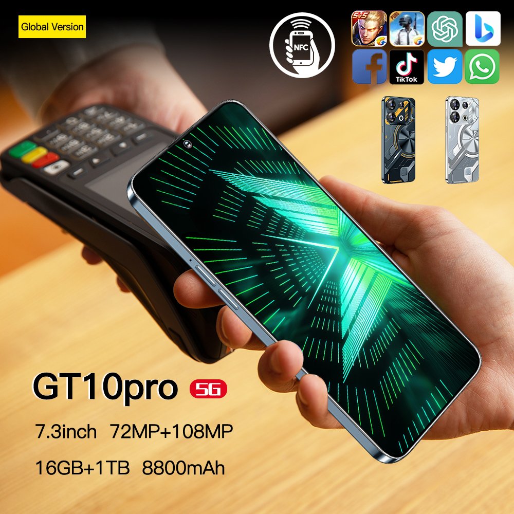GT10 Pro Phone 15 Pro Gaming Mobile Phone 5G Smartphone 14 Pro 13 12 16G 1T Smart Phone Dropshipping Product 2024