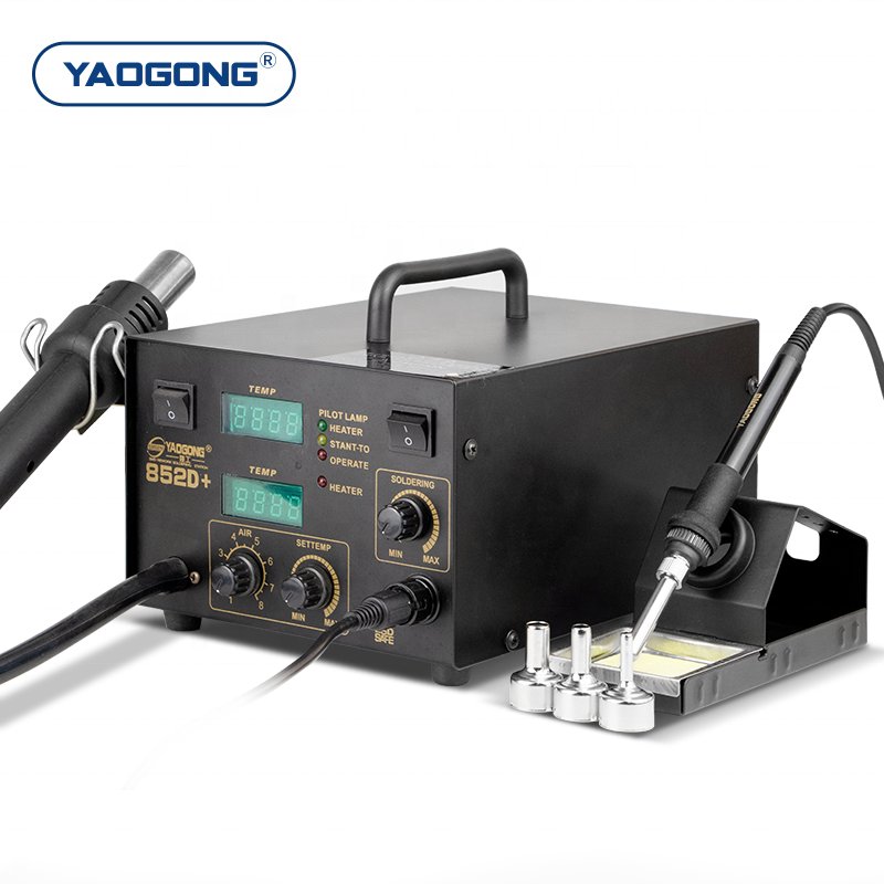 YAOGONG 852D+ SMD Rework Station 2 in 1 Hot Air Heat Gun Soldering Station for Industrial Electronics Repairing Maintenance