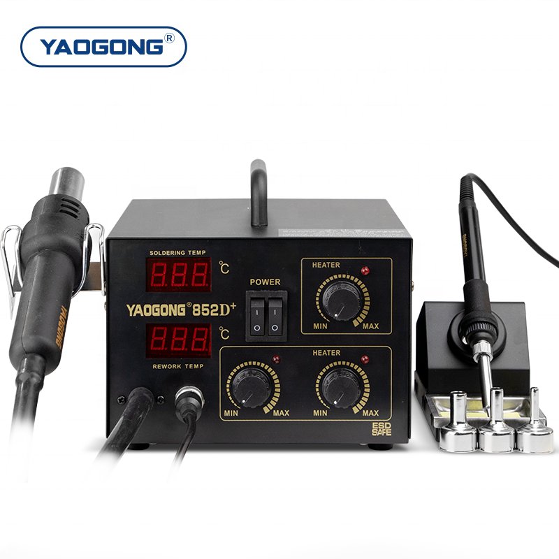 YAOGONG 852D+ SMD Rework Station 2 in 1 Hot Air Heat Gun Soldering Station for Industrial Electronics Repairing Maintenance