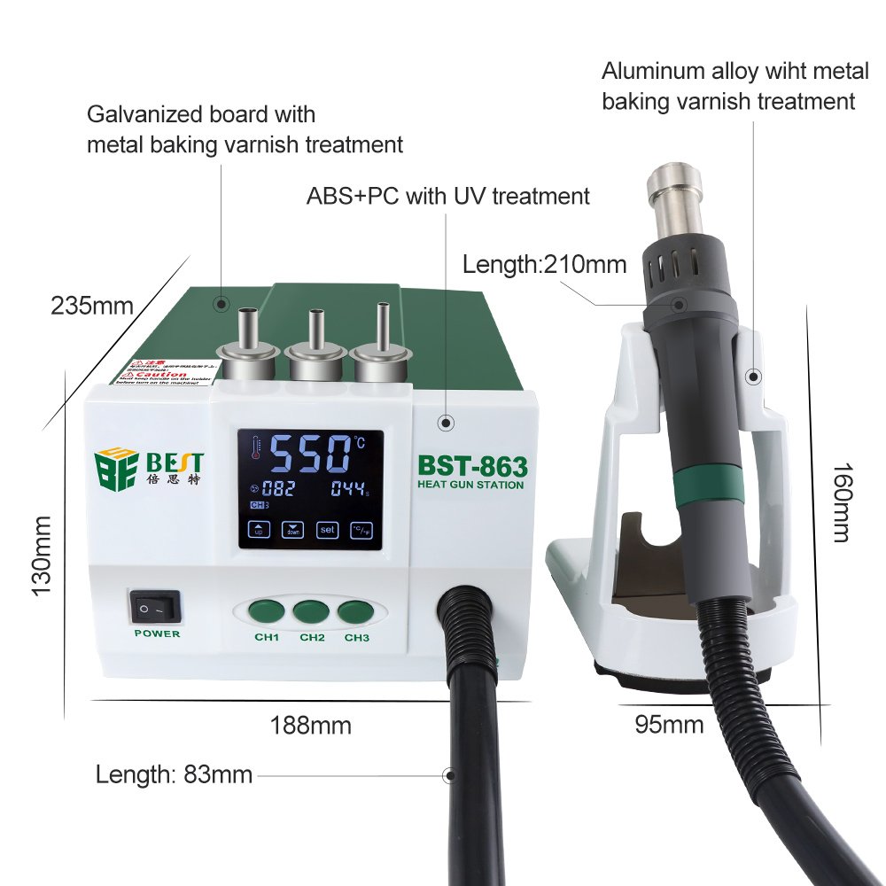BST-863 1200W Digital Display Touch Constant Temperature Desoldering Hot Air Gun For Dismantling Apple Motherboard