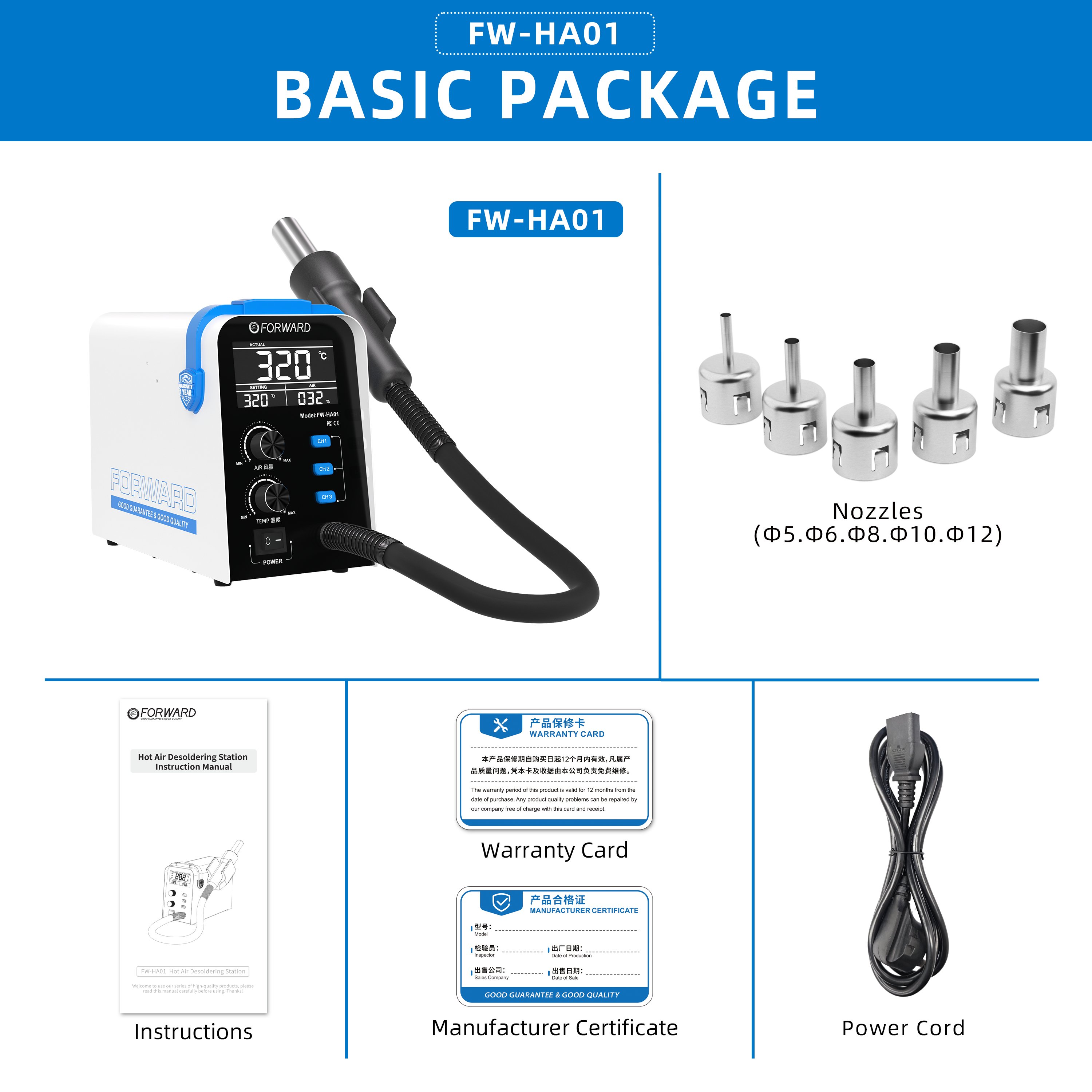 FORWARD FW-HA01 Precise Temperature Control Motherboard Repair Tools Hot Air Desoldering Station Air Gun For Mobile Phone Repair