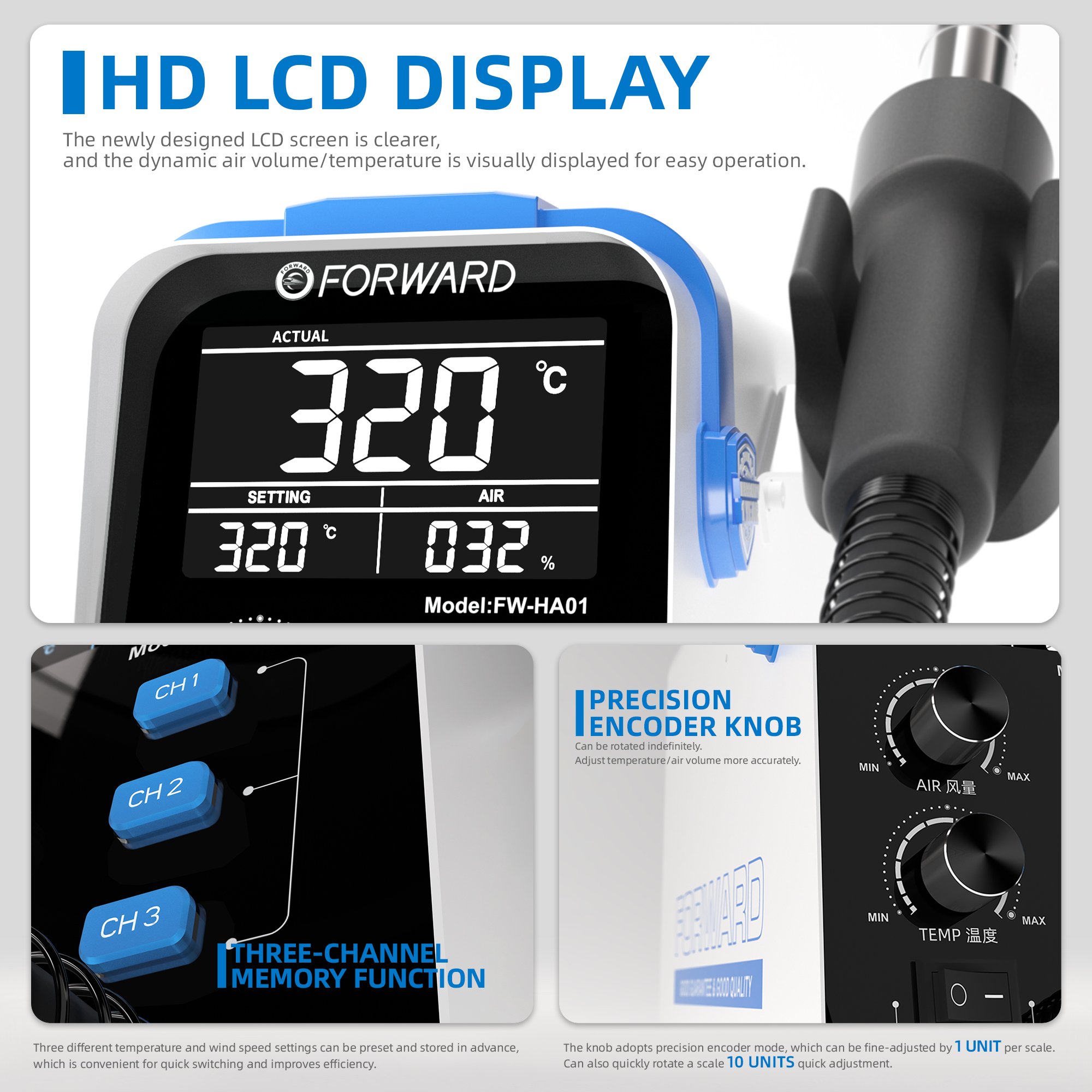 FORWARD FW-HA01 Precise Temperature Control Motherboard Repair Tools Hot Air Gun Desoldering Station For Mobile Phone Repairing