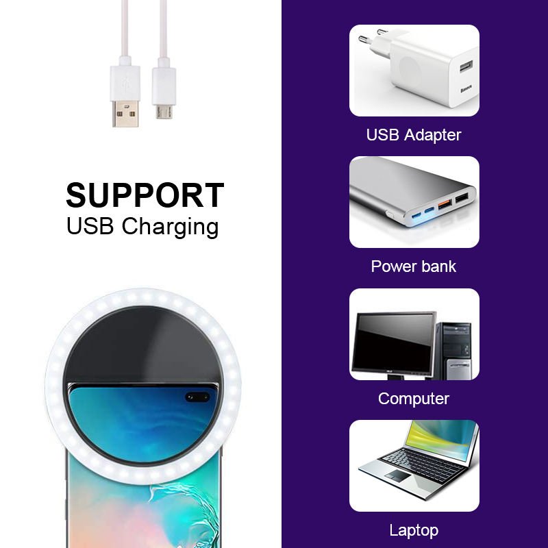 Hot Sale Portable Rechargeable Usb Led Selfie Ring Light 36 Led Universal Fill Light Ring Mounted For Smartphone