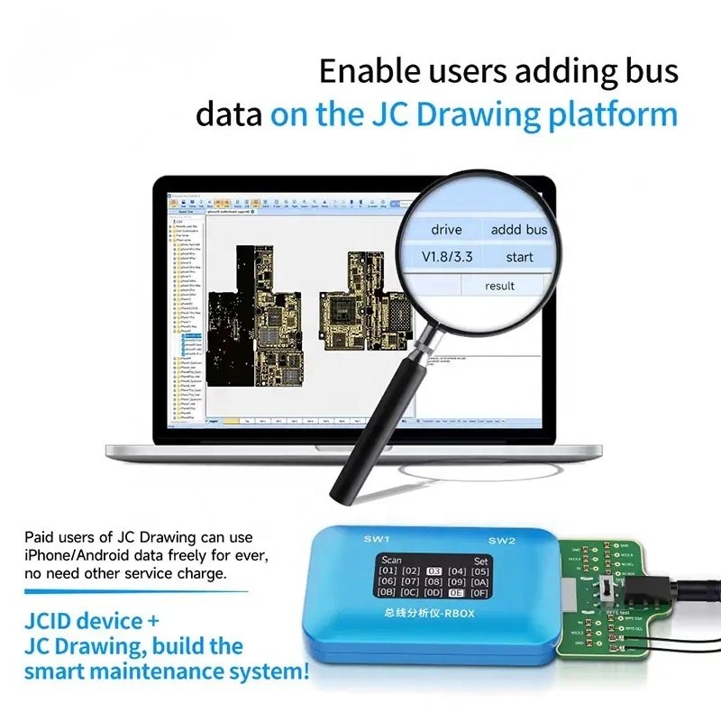 JC Authorized JCID RBOX Bus Analyzer For iPhone Android Quick Positioning Motherboard Signal Partial Faults Detection Repair
