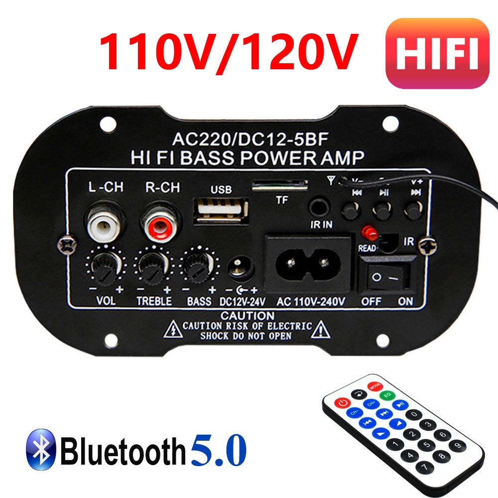 12V 24V 220V Mono Subwoofer HI-FI Bass Power Amp USB TF Remote Control Car High Power Bass Amplifier Board For 5-10inch Speaker