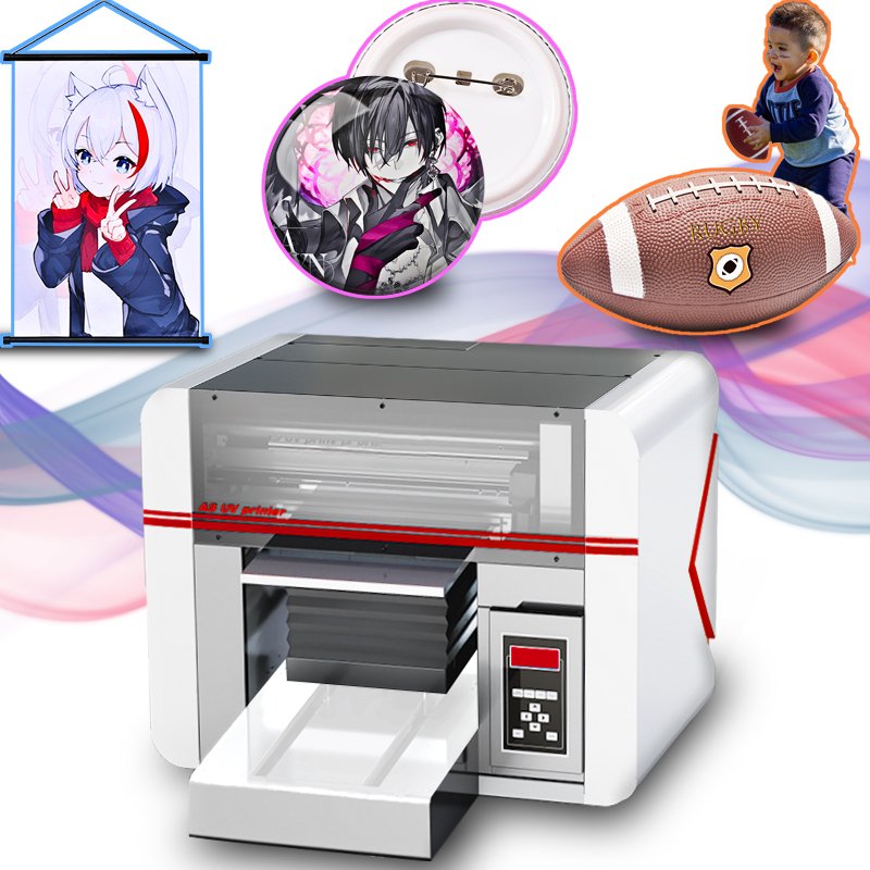 The latest UV DTF printer A3 UV flatbed printer printing AB glue varnish mobile phone case rugby acrylic badge mini UV printer