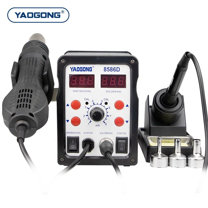 YAOGONG 8586D 2 in 1 Solder Iron Rework Machine Thermostat Heat Blower Mobile Phone Repair Tools Hot Air Gun Soldering Station