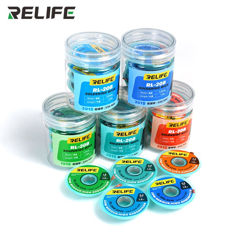RELIFE RL-20B Desoldering Wire Strong Cleaning Low Residue For Mobile Phone PCB Tin Remover Welding Repair 5pcs/pack