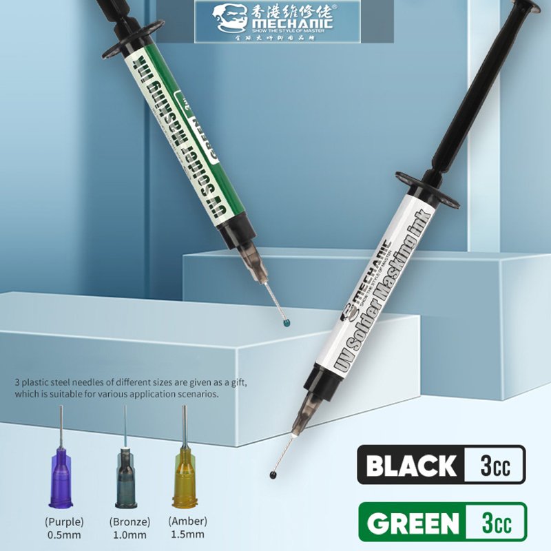MECHANIC 3CC UV Solder Mask Ink Black Green Welding Oil With Needles for BGA PCB Motherboard Paint Prevent Corrosive Arcing
