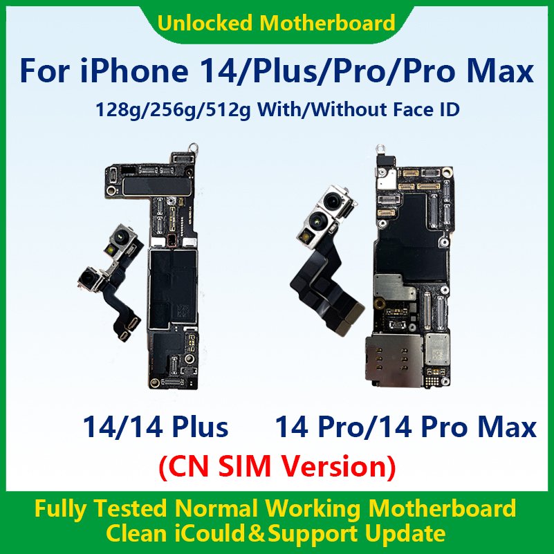 Full Working For iPhone 14 Pro Motherboard With Face ID 28GB 256GB 512GB Logic board 100% Original Unlocked Mainboard