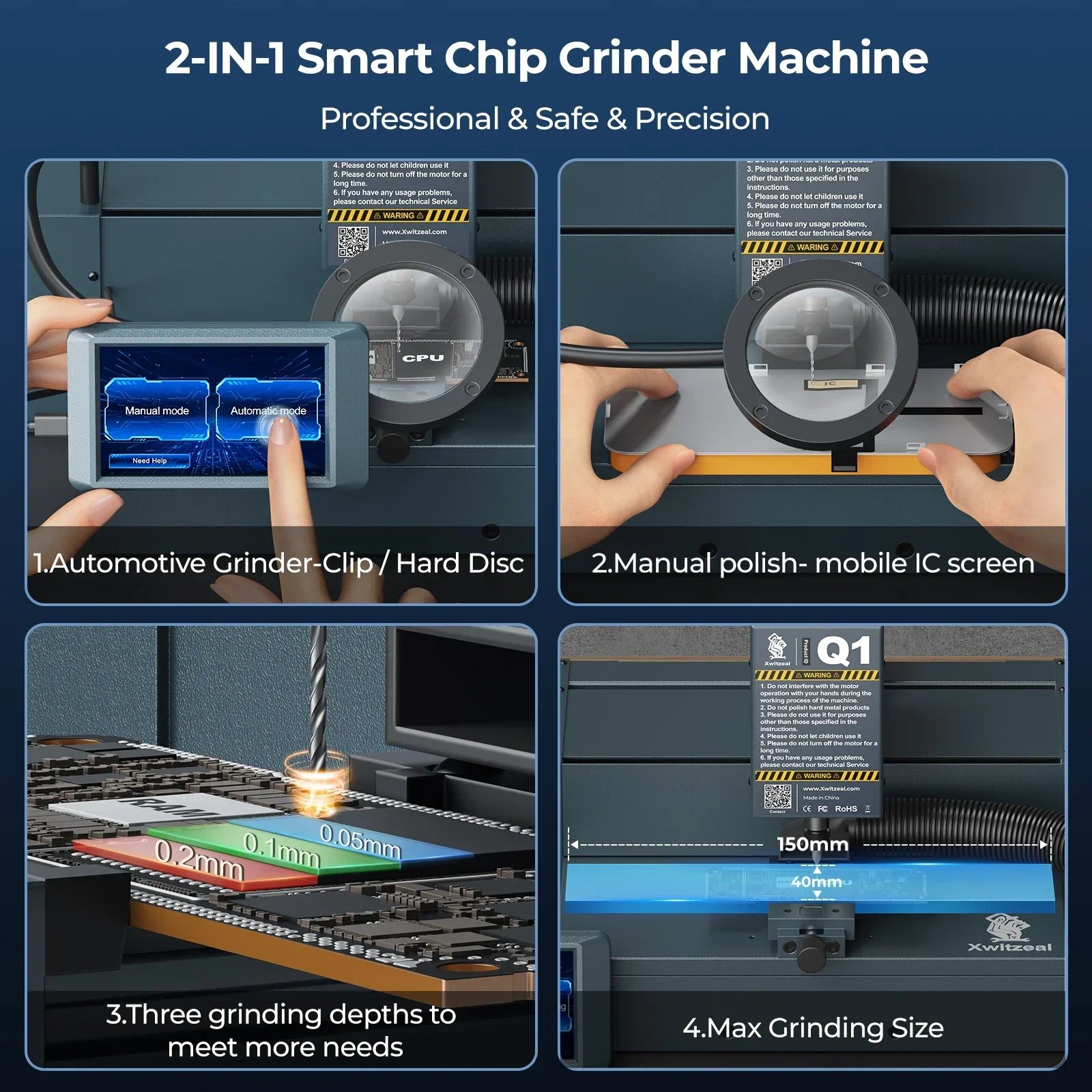 Xwitzeal Q1 Automatic Industrial BGA Chip Grinding Machine For Motherboard IC PCB Board Cell Phone Repair Tool