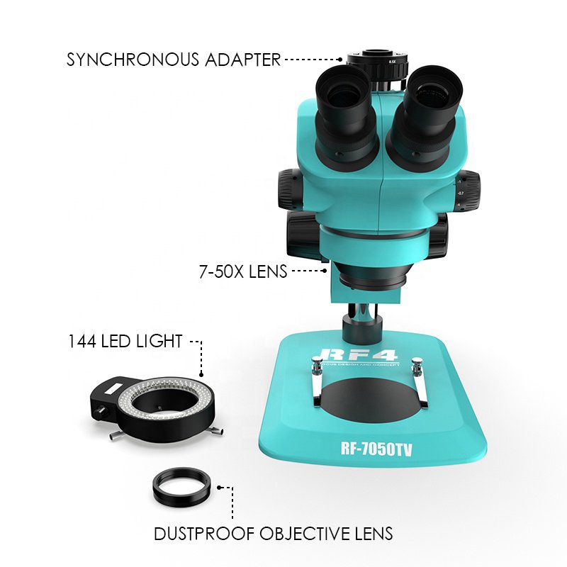 RF4 Trinocular Microscope 7-50X Zoom RF7050TV Industrial Microscope For Phone Motherboard Repair Jewelry Checking Microscope