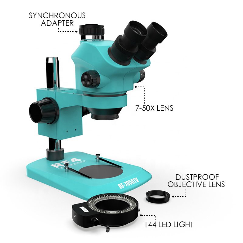 RF4 Trinocular Microscope 7-50X Zoom RF7050TV Industrial Microscope For Phone Motherboard Repair Jewelry Checking Microscope