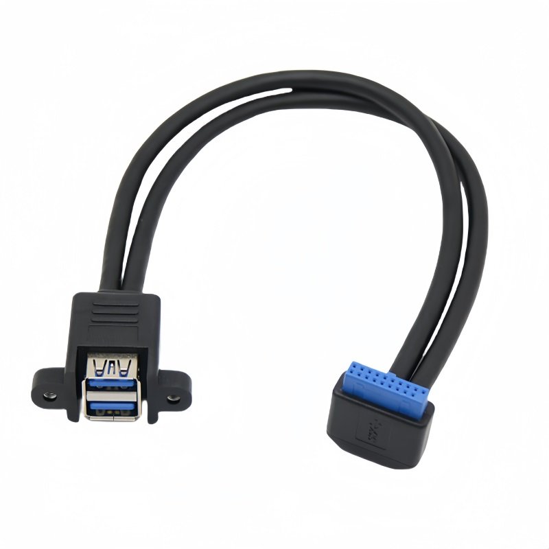 2 Port Dual USB 3.0 Female Port Panel Mount Data USB 3.0 extension cable to Angled Motherboard 20PIN 19P Computer Cable