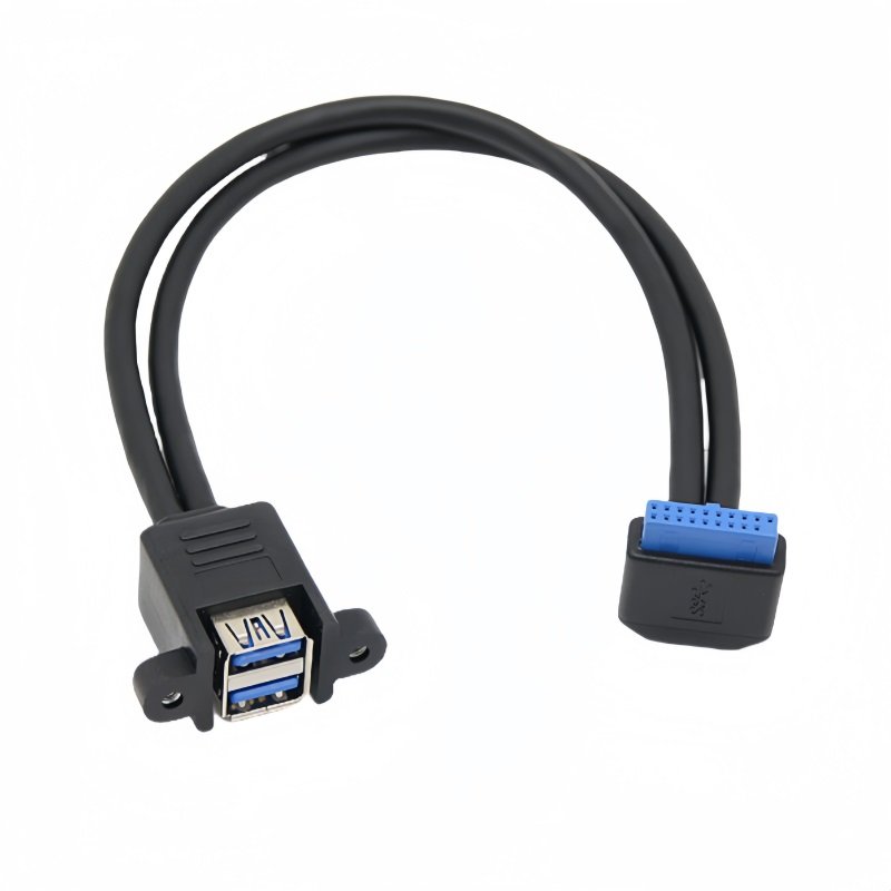 2 Port Dual USB 3.0 Female Port Panel Mount Data USB 3.0 extension cable to Angled Motherboard 20PIN 19P Computer Cable