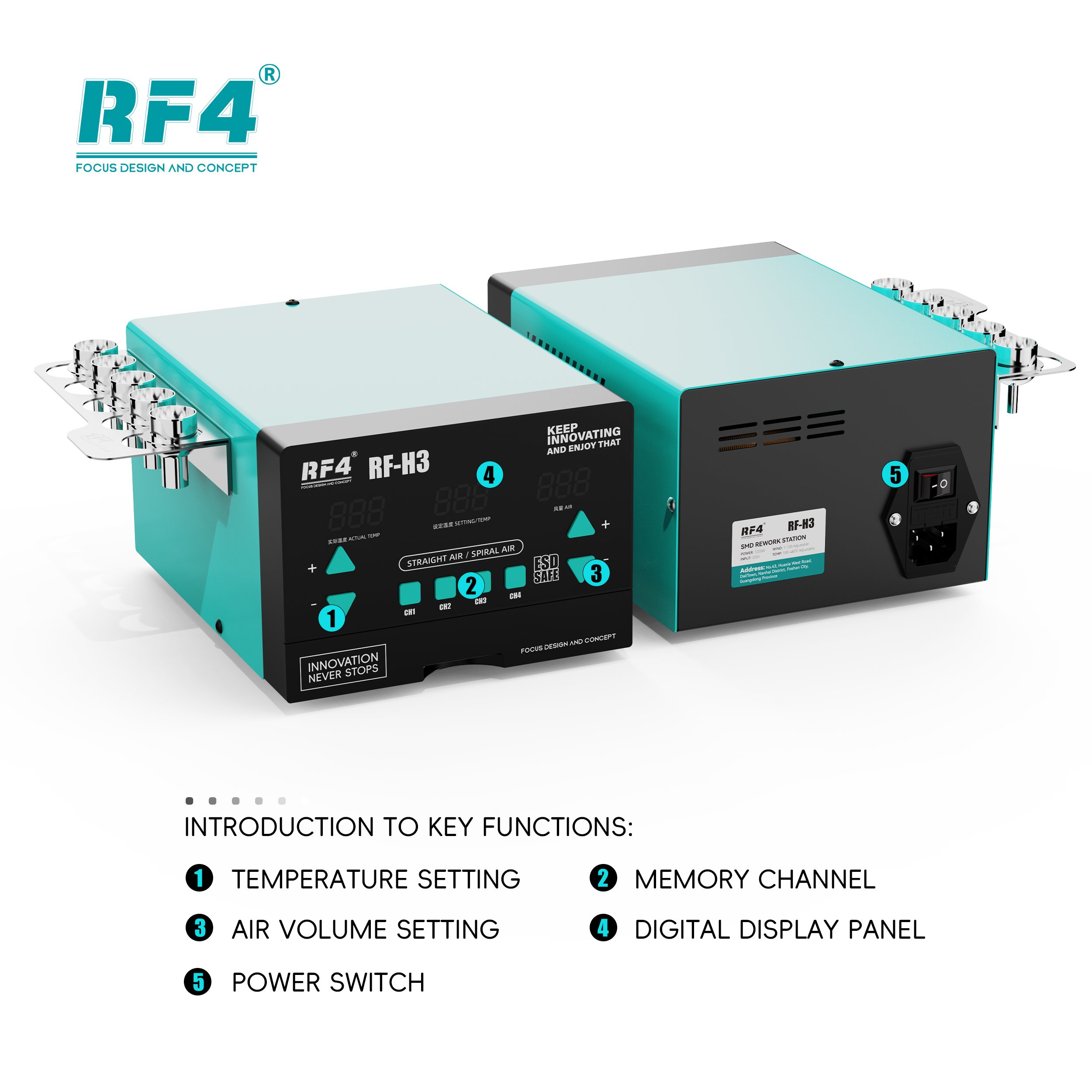 RF4 RF-H3 Digital Screen Phone Desoldering Motherboard Tool Anti-Static Hot Air gun Soldering Rework Station