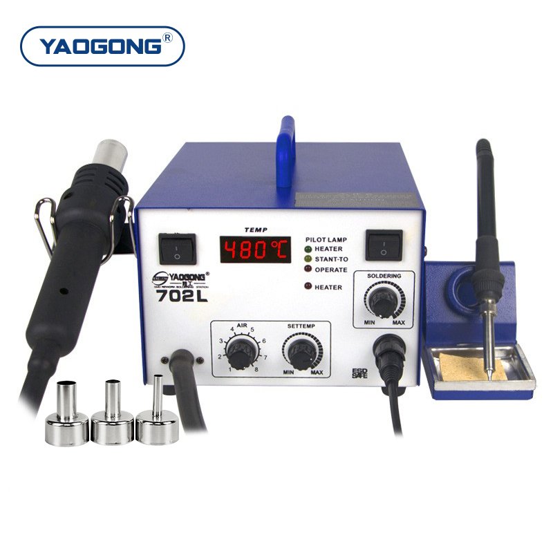 YAOGONG 702L 2 in 1 Digital Thermostat Phone Motherboard SMD Rework Mobile Repair Tools Kit Hot Air Heat Gun Soldering Station