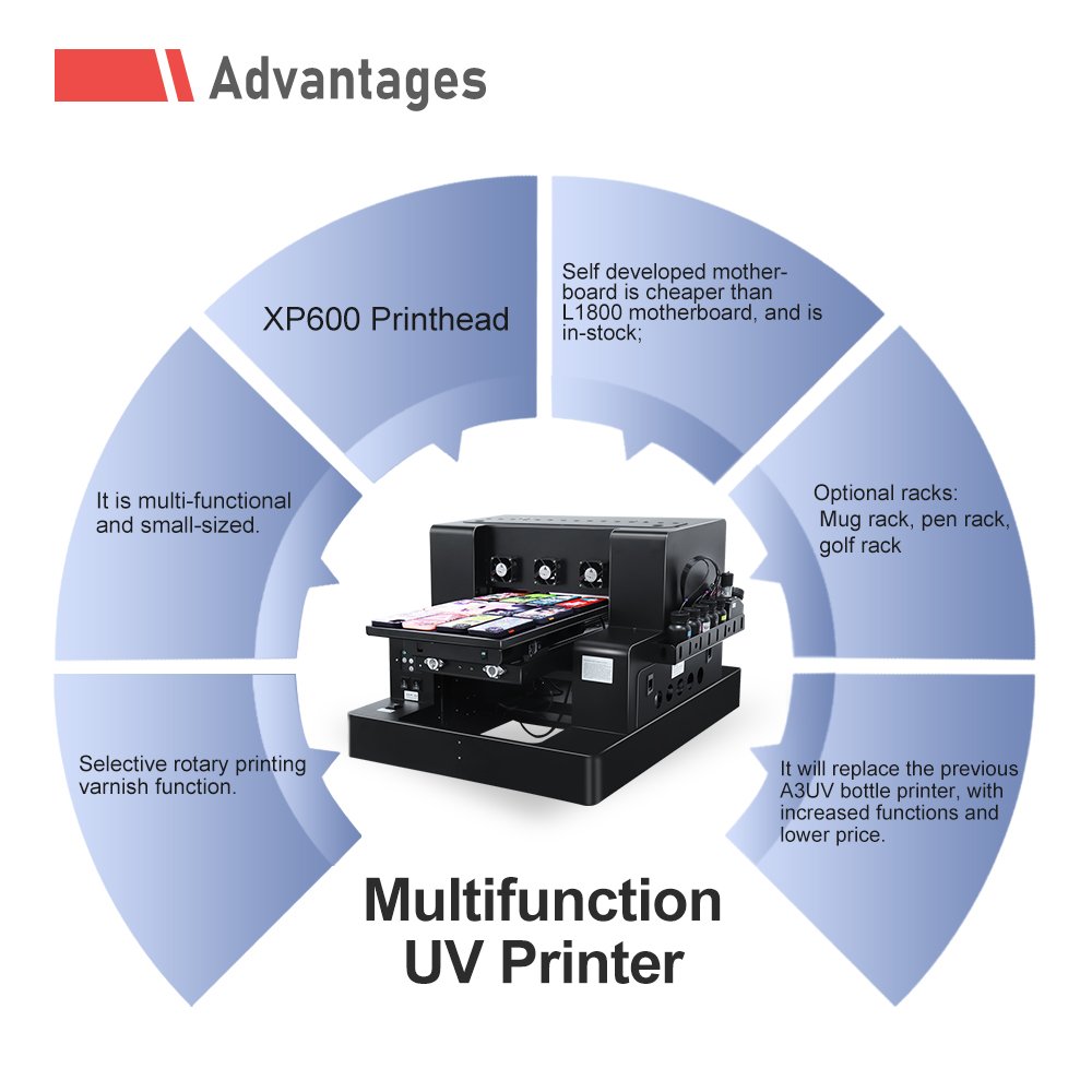 Cylinder china mini price printer flatbed Xp600 sticker inkjet printers digital a3 uv printer
