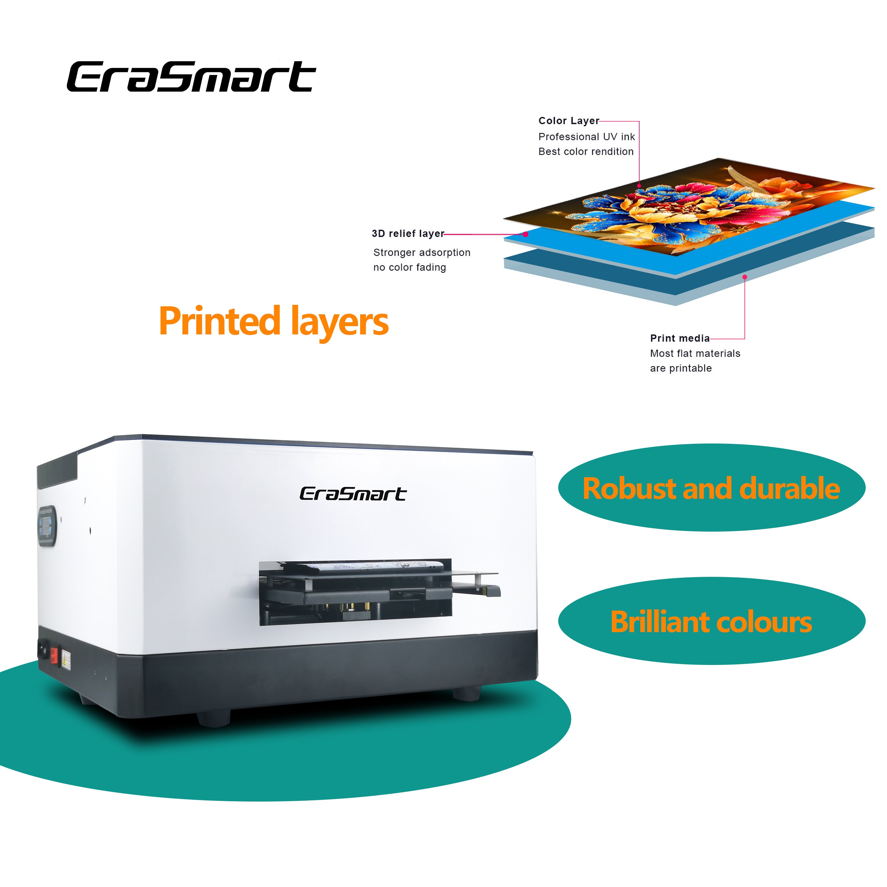 Erasmart High Quality L800 Head Inkjet Printer Phone Case Printing Machine A5 Uv Mini Printer