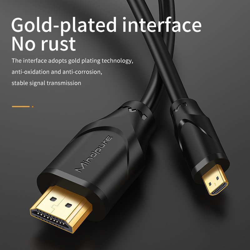 Mindpure Gold-Plated 4k 2m micro HDMI to HDMI Cable Black for camera tablet notebook strawberry pie motherboard Go Pro