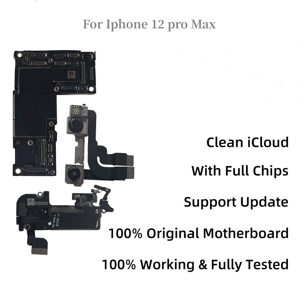 CleaniCloud Original Mainboard for iPhone 12 12 Pro 12 Mini 12 Pro MAX Full Working Face ID 128GB/256GB Mobile Phone Motherboard