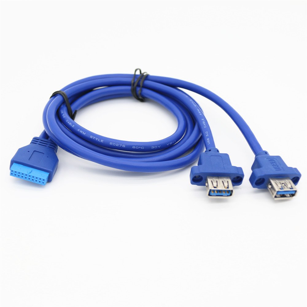 Dual two Port Type USB 3.0 Type A Female Screw Panel Mount to Motherboard 20 Pin cable