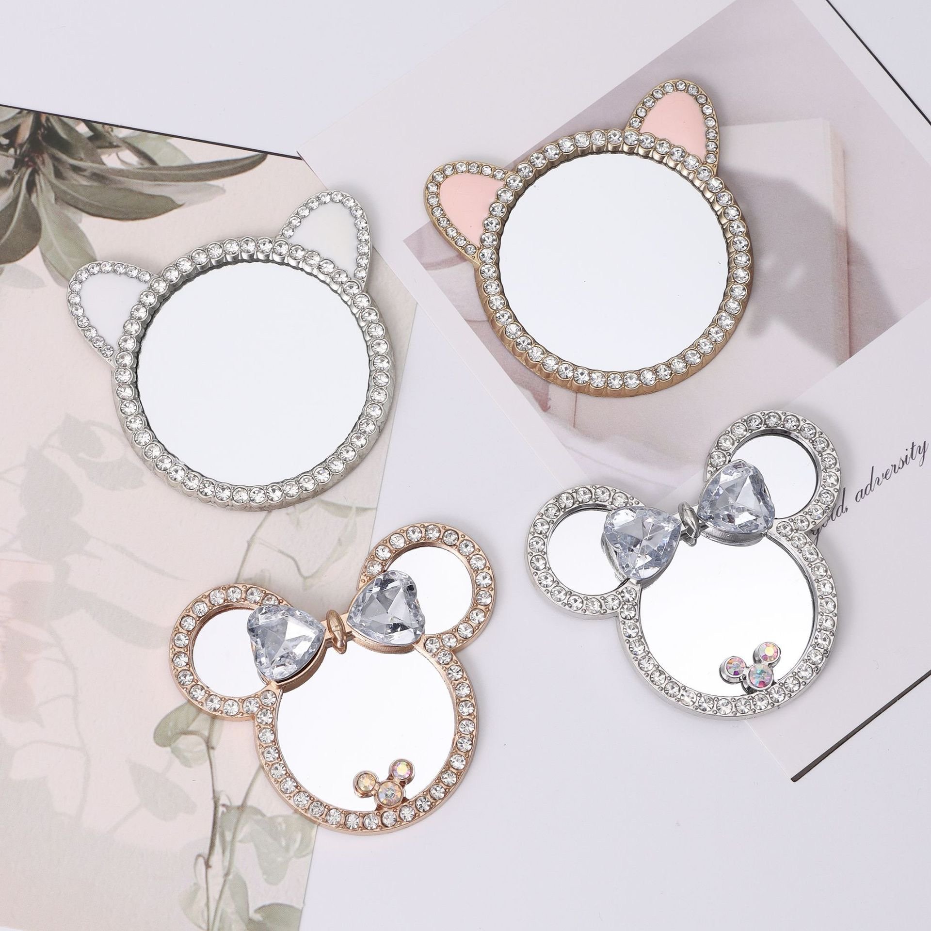 Factory portable mini fashion alloy diamond love mirror diy mobile phone decoration accessories