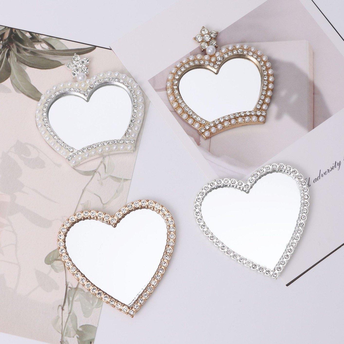 Factory portable mini fashion alloy diamond love mirror diy mobile phone decoration accessories