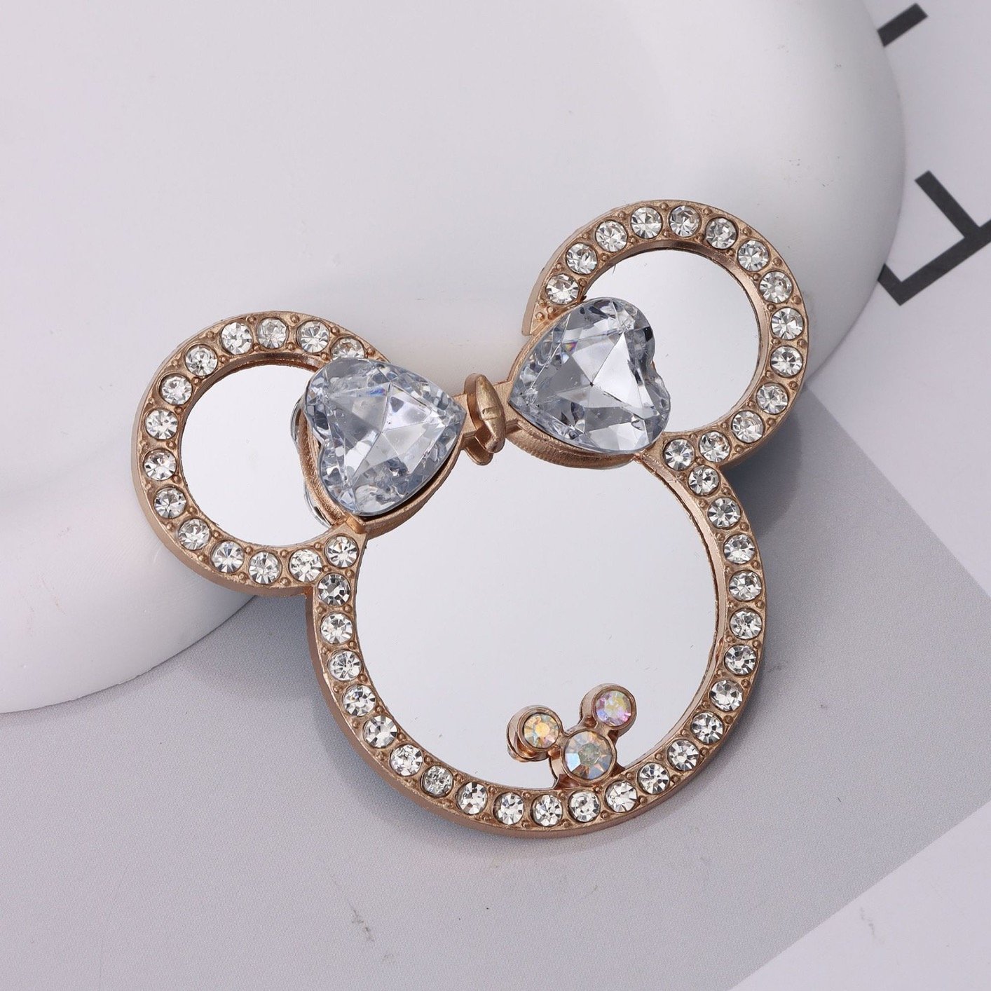 Factory portable mini fashion alloy diamond love mirror diy mobile phone decoration accessories
