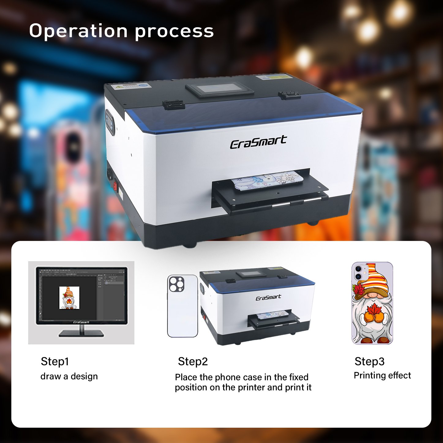 EraSmart Mini Size Phone Shin Flatbed Led Phone Case A5 Uv Printer For PVC TPU Mobile Cover