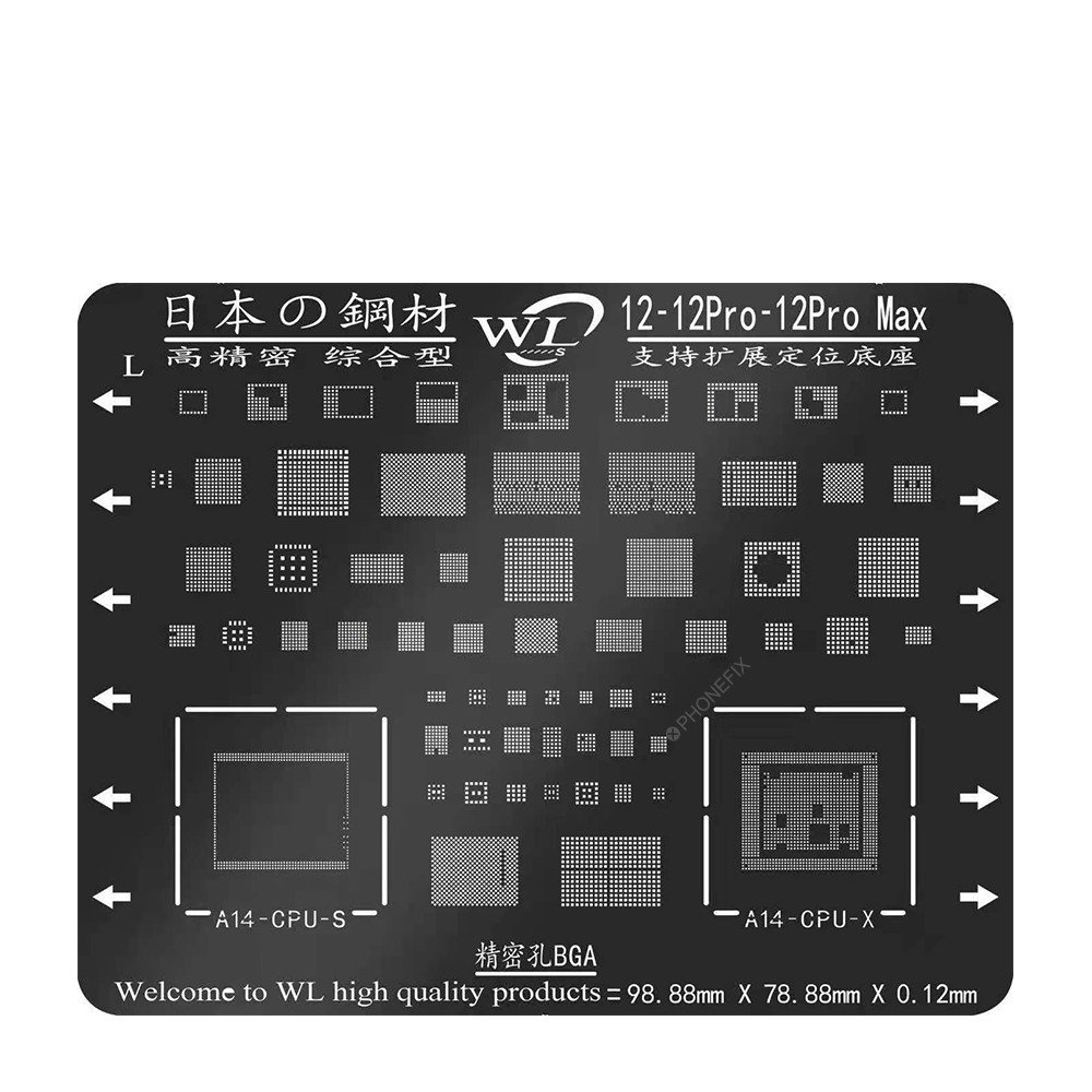 Mega-Idea Black Steel BGA Reballing Stencil for iPhone 13 12 11 Pro MAX XS XR X 8 7 6 6S Plus CPU Chip Soldering Net