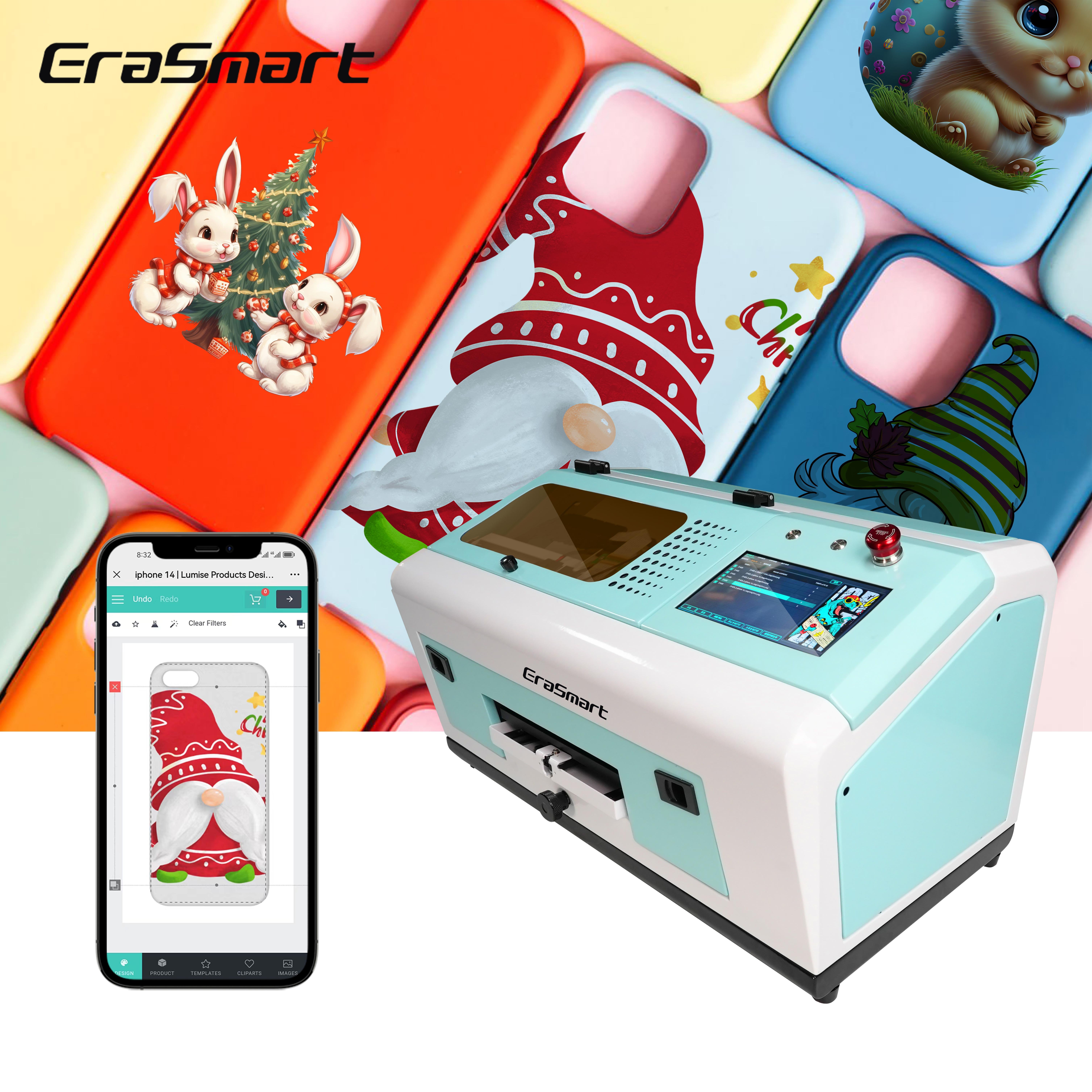 EraSmart Mobile Phone Case Printer Wifi APP Online Custom Mobile Cover UV Printer For Iphone, Samsung, Huawei, Xiaomi All Brand