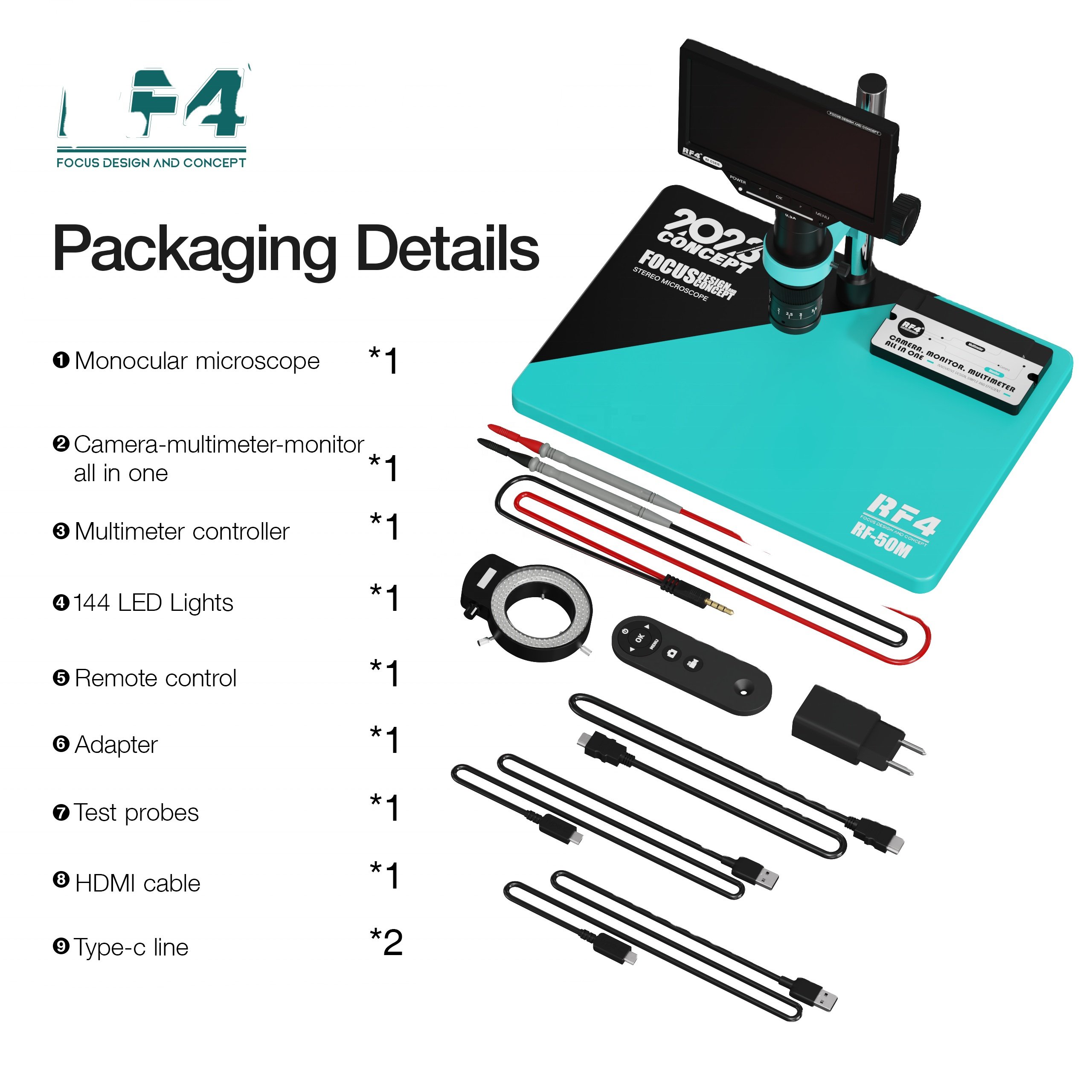 RF4 Microscope with multimeter 7-50X With BGA Work Bench And Soldering Spot Line Mobile Phone Motherboard Repair RF-50M