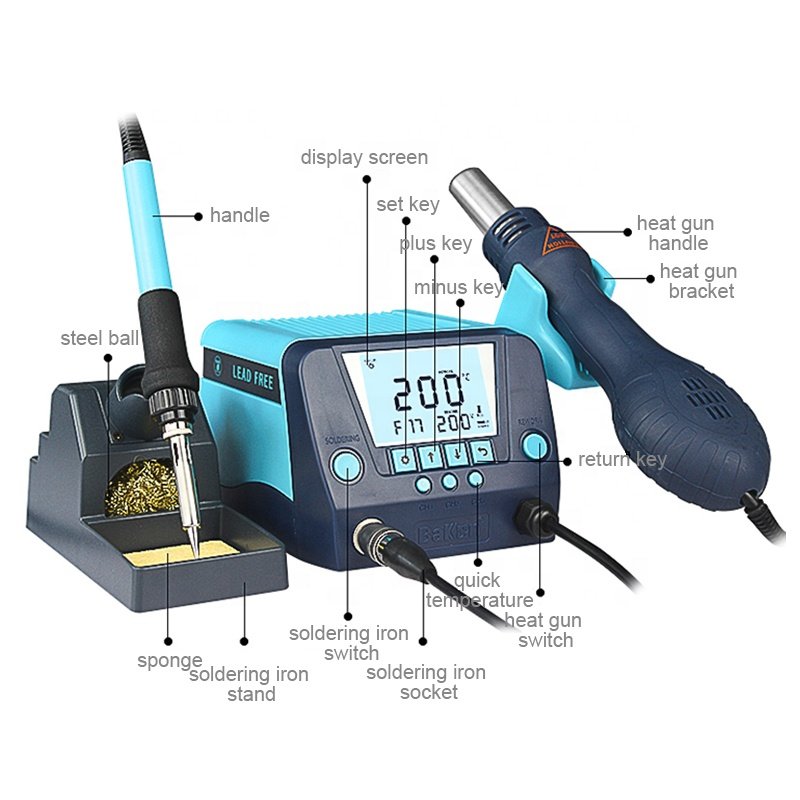Bakon BK881 Lead-Free Iron Soldering 560W 2 in 1 Hot Air De-Soldering Station for mobile phone rework